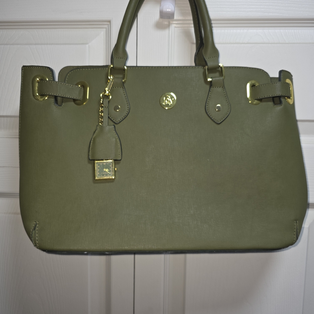 Olive Green Structured Tote Handbag